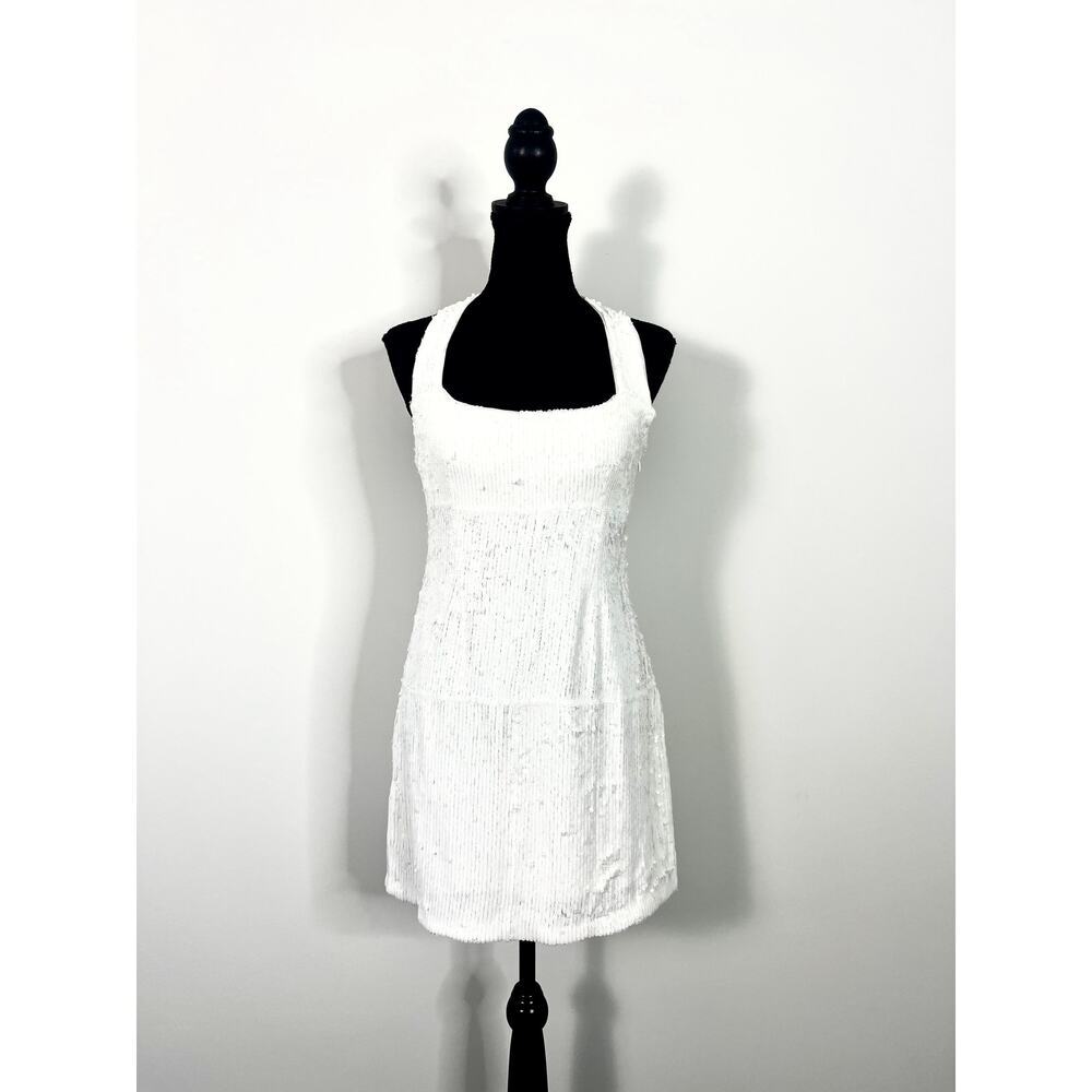 Show Me Your Mumu Samba Mini White Liquid Sequin Dress Medium - Picture 4 of 7